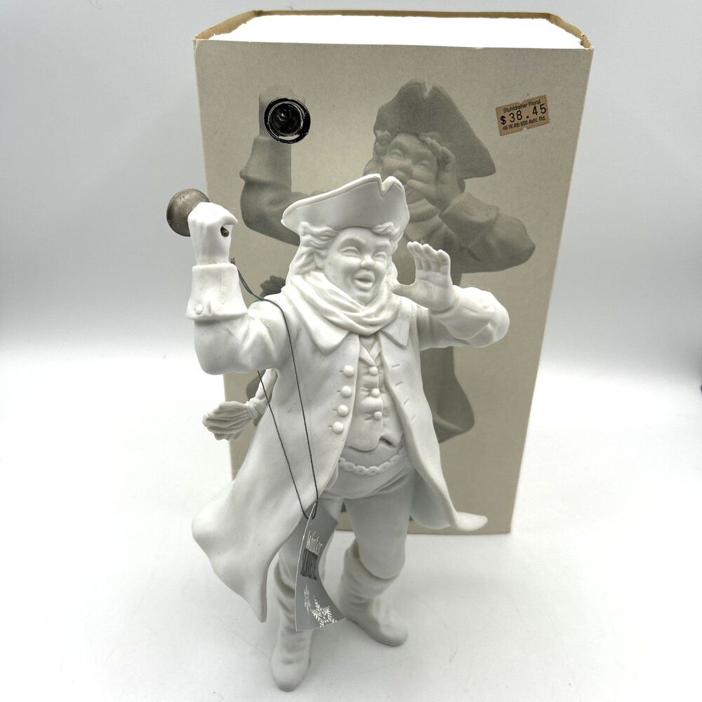 VTG Dept 56 Winter Silhouette Town Crier Figurine 7800-0 White Porcelain Retired